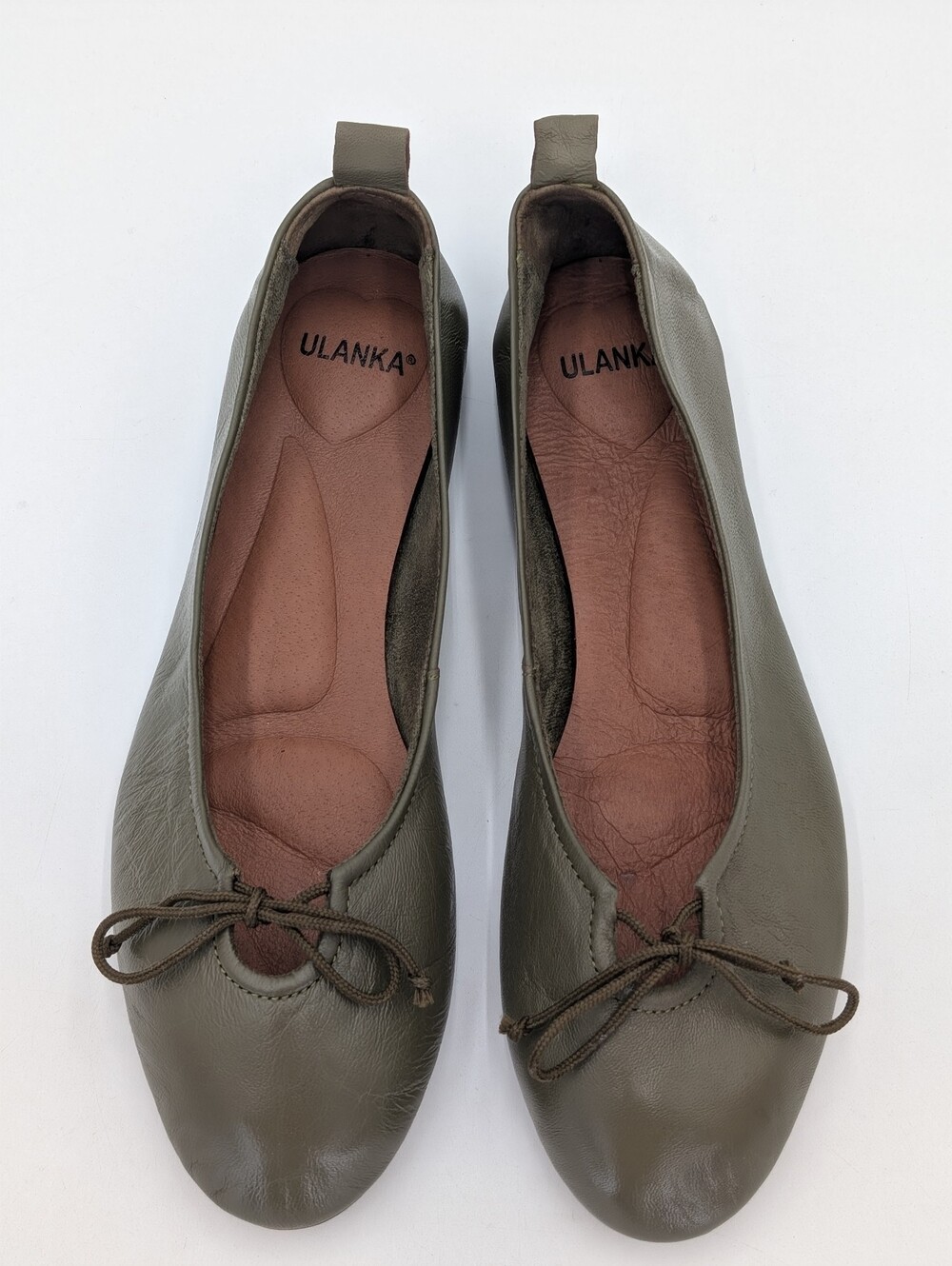 Olive Leather Ballet Flats - Women's Comfortable Slip-Ons - Picture 10 of 16